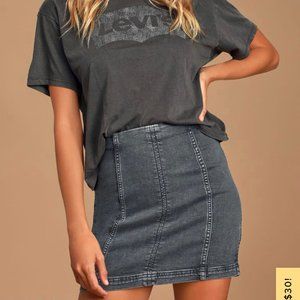 Free People Modern Femme Denim Mini Skirt - Black